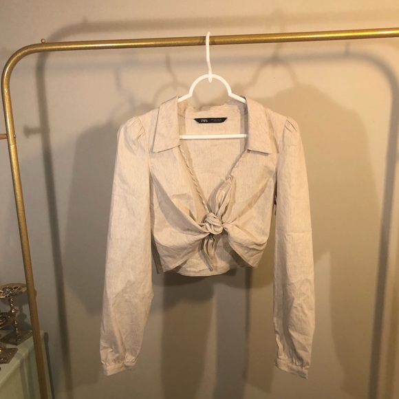 Cream Zara cropped long sleeve shirt - Picture 1 of 3